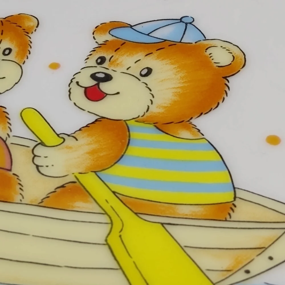 Fine China Child's Dinner Set Toddler Child Teddy Bear Rowboat Plate Cup Vtg